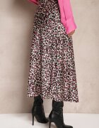 rosa Fustă Fucsia-Negru High Waist cu Imprimeu Animal și Elastic în Talie Dimella
