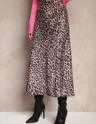 rosa Fustă Fucsia-Negru High Waist cu Imprimeu Animal și Elastic în Talie Dimella