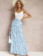 rosa Fustă Maxi Albastră din bumbac Florală Eile