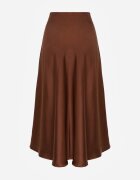 rosa Fustă Midi Satin Cloș Maro cu elastic în talie și fermoar Leose
