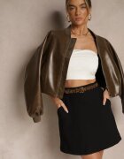 rosa Fustă Neagră cu Vâscoză în Stil Clasic Sennira