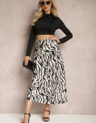 rosa Fustă Neagră de satin decorată cu model abstract în dungi de zebră Pintea