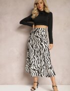 rosa Fustă Neagră de satin decorată cu model abstract în dungi de zebră Pintea
