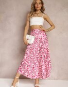rosa Fustă Plisată Maxi Fucsia cu Imprimeu Fantezist Maritha