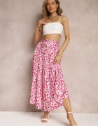 rosa Fustă Plisată Maxi Fucsia cu Imprimeu Fantezist Maritha