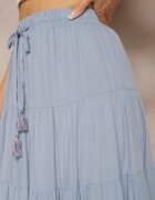 rosa Fustă Vâscoză Albastră High Waist cu croi cloș cu șnur și elastic în talie Leceviana