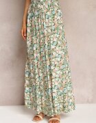 rosa Fustă Verde din Bumbac Maxi cu șnur și imprimeu floral Yibji