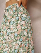 rosa Fustă Verde din Bumbac Maxi cu șnur și imprimeu floral Yibji