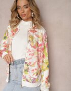 rosa Geacă Bomber Albă cu Imprimeu Floral cu Borduri Elastice Lirissa