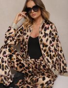 rosa Geacă Roz-Bej Imprimată leopard Tip bomber Ornată cu manșete elastice Rinnovaria