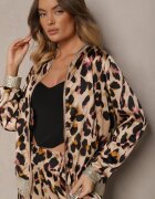 rosa Geacă Roz-Bej Imprimată leopard Tip bomber Ornată cu manșete elastice Rinnovaria
