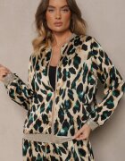 rosa Jachetă Verde-Bej Imprimeu leopard stil bomber cu nervuri Rinnovaria