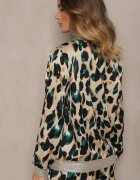 rosa Jachetă Verde-Bej Imprimeu leopard stil bomber cu nervuri Rinnovaria