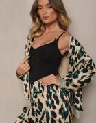 rosa Jachetă Verde-Bej Imprimeu leopard stil bomber cu nervuri Rinnovaria