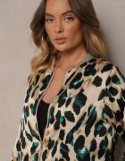 rosa Jachetă Verde-Bej Imprimeu leopard stil bomber cu nervuri Rinnovaria