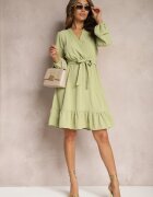 rosa Mini Rochie Verde Cloș cu Cordon din material din Plumeti Digia