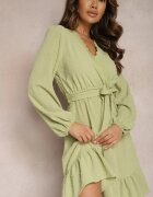 rosa Mini Rochie Verde Cloș cu Cordon din material din Plumeti Digia