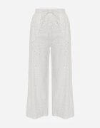 rosa Pantaloni ajurați albi Wide Leg din bumbac în stil rustic cu broderie Elladith