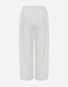 rosa Pantaloni ajurați albi Wide Leg din bumbac în stil rustic cu broderie Elladith
