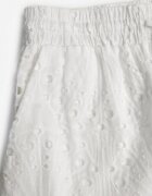 rosa Pantaloni ajurați albi Wide Leg din bumbac în stil rustic cu broderie Elladith