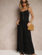 rosa Pantaloni Ajurați Negri din Bumbac High Waist cu Croială Largă Evinassa