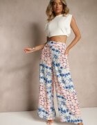 rosa Pantaloni Albastru-Roz din Vâscoză cu Picioare Lărgi cu Imprimeu Abstract Averora