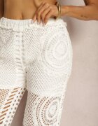 rosa Pantaloni Albi Brodați cu Croială Largă Talie Înaltă cu Elastic în Talie Elinesta