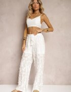 rosa Pantaloni Albi High Waist cu finisaj ajurat cu elastic în talie Gralefia