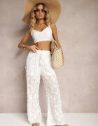 rosa Pantaloni Albi High Waist cu finisaj ajurat cu elastic în talie Gralefia