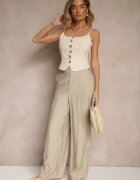 rosa Pantaloni Bej cu croi larg High Waist Natoreia