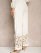 rosa Pantaloni Bej de Bumbac cu Croială Largă cu Broderie Fenelith