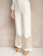rosa Pantaloni Bej de Bumbac cu Croială Largă cu Broderie Fenelith