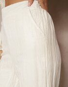 rosa Pantaloni Bej de Bumbac cu Croială Largă cu Broderie Fenelith