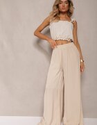 rosa Pantaloni Bej de vară cu croială largă și elastic în talie Philomen