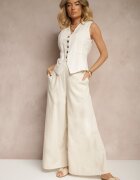 rosa Pantaloni Bej din bumbac cu croială largă talie înaltă cu șnur Virselia