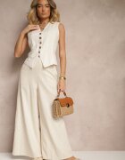 rosa Pantaloni Bej din bumbac cu croială largă talie înaltă cu șnur Virselia