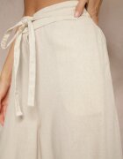 rosa Pantaloni Bej din bumbac cu croială largă talie înaltă cu șnur Virselia