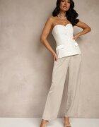 rosa Pantaloni Bej High Waist cu un croi elegant și picior drept Jenarwena