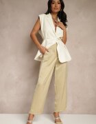 rosa Pantaloni bej închis talie înaltă cu croială elegantă cu picior drept Jenarwena