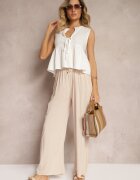 rosa Pantaloni Bej Largi cu elastic și cu șnur în talie Gamina