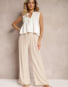 rosa Pantaloni Bej Largi cu elastic și cu șnur în talie Gamina