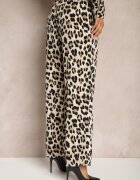 rosa Pantaloni Bej Largi leopard High Waist cu șnur și elastic în talie Dorirae