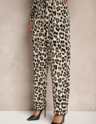 rosa Pantaloni Bej Largi leopard High Waist cu șnur și elastic în talie Dorirae