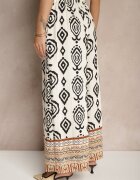 rosa Pantaloni Bej-Negru din Vâscoză cu croială largă cu Model Geometric Zoledia