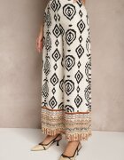 rosa Pantaloni Bej-Negru din Vâscoză cu croială largă cu Model Geometric Zoledia