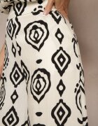 rosa Pantaloni Bej-Negru din Vâscoză cu croială largă cu Model Geometric Zoledia