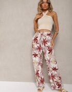 rosa Pantaloni Bej-Roșu din bumbac cu picioare largi și elastic în talie Hazis
