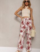 rosa Pantaloni Bej-Roșu din bumbac cu picioare largi și elastic în talie Hazis