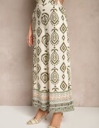 rosa Pantaloni Bej-Verde cu Viscoză cu Croială Largă cu Model Geometric Zoledia