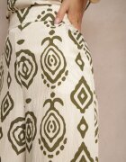 rosa Pantaloni Bej-Verde cu Viscoză cu Croială Largă cu Model Geometric Zoledia